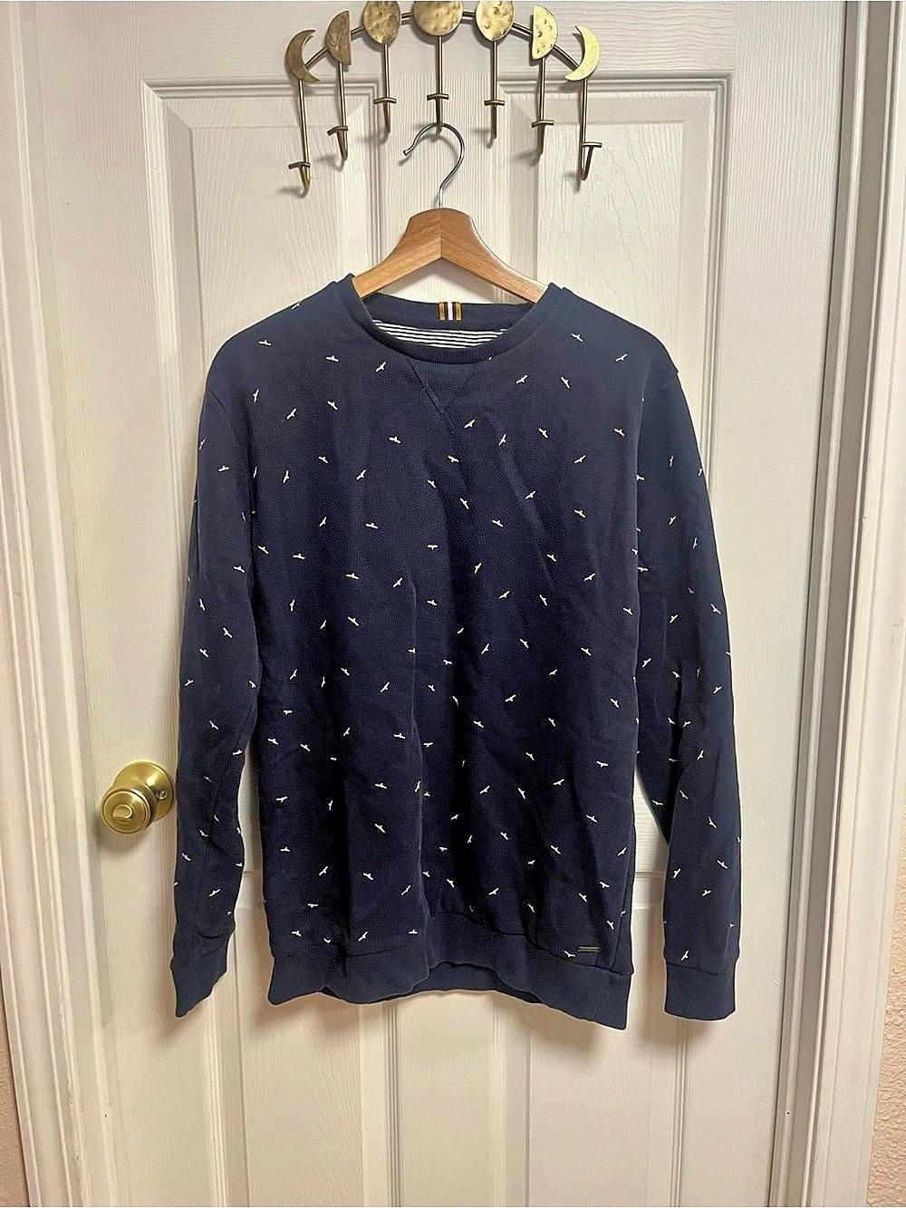 Denim & Flower Navy Printed Crewneck Sweatshirt Size Large